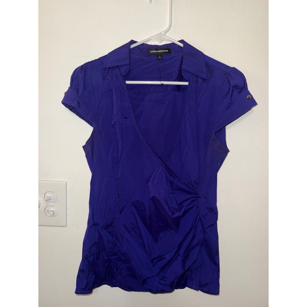 Express Design Studio Wrap Front Blouse Deep Indigo Size S NWOT Y2K